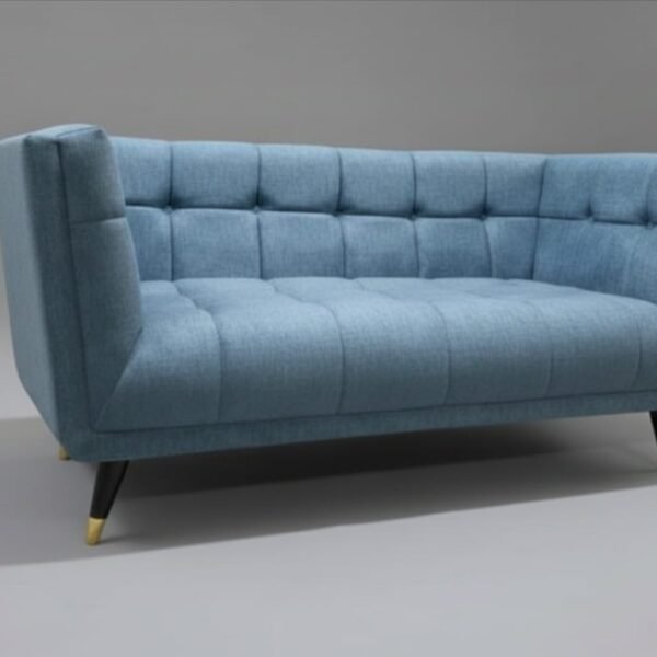 Modern High-Back Tuxedo Sofa (uniform height arms and back, grid tufting, tapered legs)