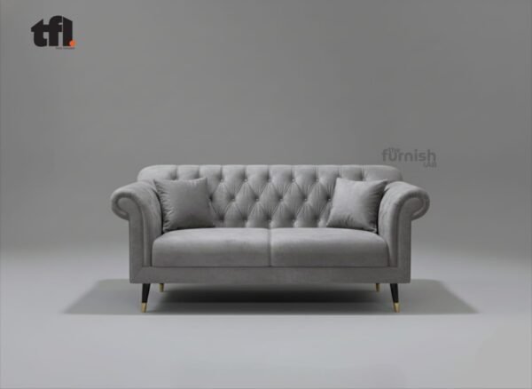 Classic Chesterfield Sofa with Scroll Arms (deep button-tufted back and arms, turned tapered legs)