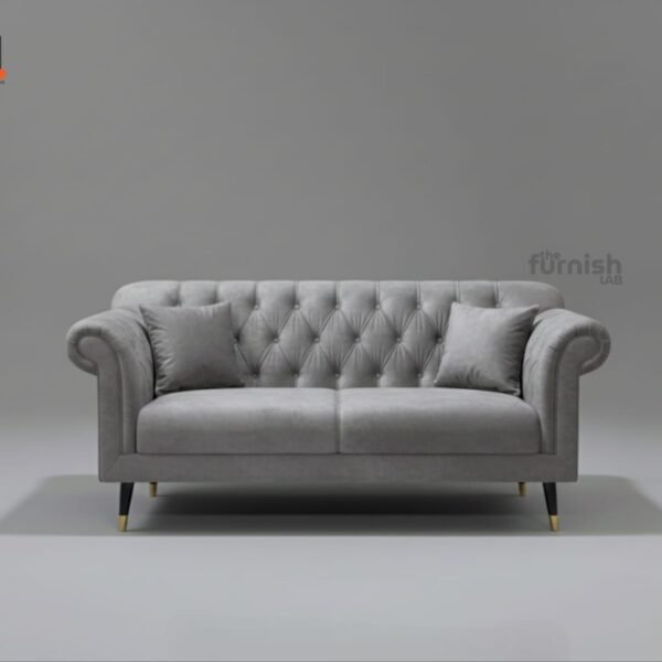 Classic Chesterfield Sofa with Scroll Arms (deep button-tufted back and arms, turned tapered legs)