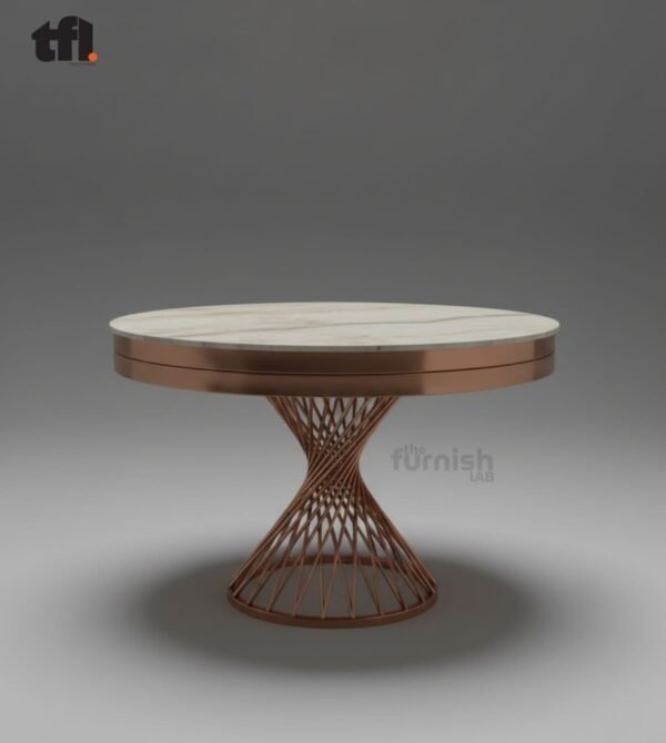 Round Pedestal Dining Table with Sculptural Wire Base